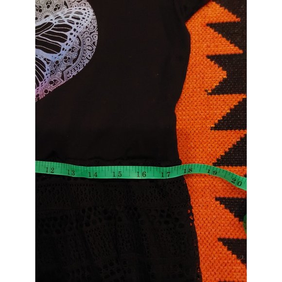 Handmade Upcycled Black Mini Dress with Butterfly and Lace. Some Stretch. L/XL - Picture 9 of 16